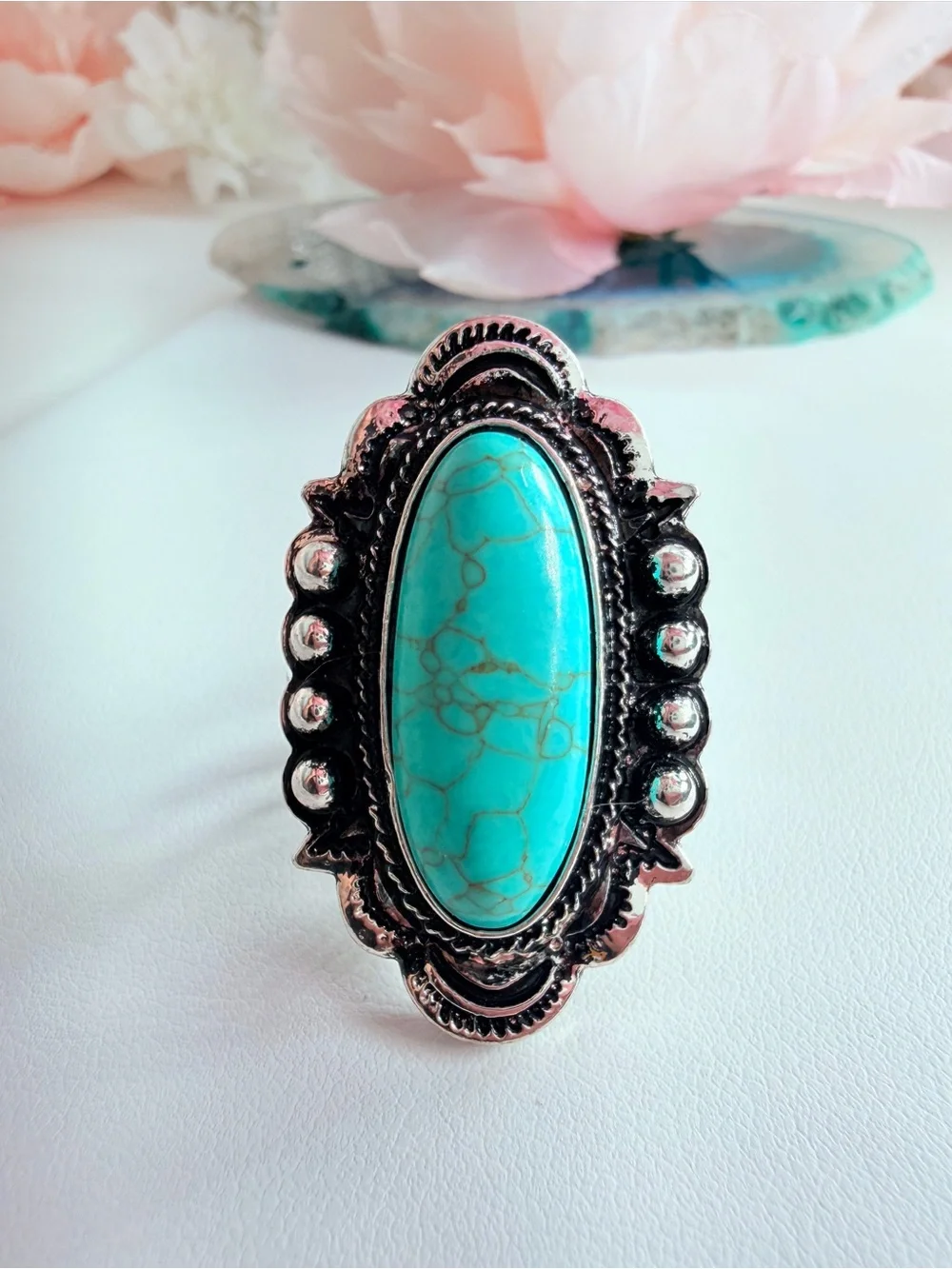 Turquoise Oval Statement Ring - Women's Silver-Tone Fashion Jewelry